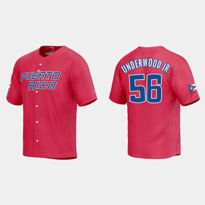 #56 DUANE UNDERWOOD JR. PUERTO RICO BASEBALL 2023 WORLD BASEBALL CLASSIC JERSEY �C RED Stitches Baseball Jerseys