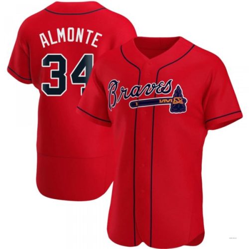 Atlanta Braves #34 Abraham Almonte Red Alternate Jersey Stitches Baseball Jerseys