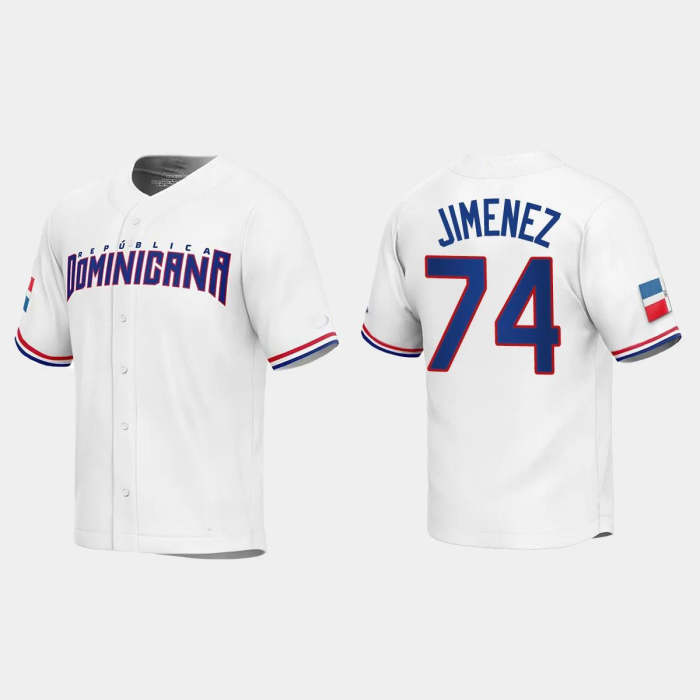 #74 ELOY JIMENEZ DOMINICAN REPUBLIC BASEBALL 2023 WORLD BASEBALL CLASSIC REPLICA JERSEY �C WHITE Stitches Baseball Jerseys