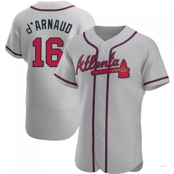 Atlanta Braves #16 Travis d��Arnaud Gray Road Jersey Stitches Baseball Jerseys