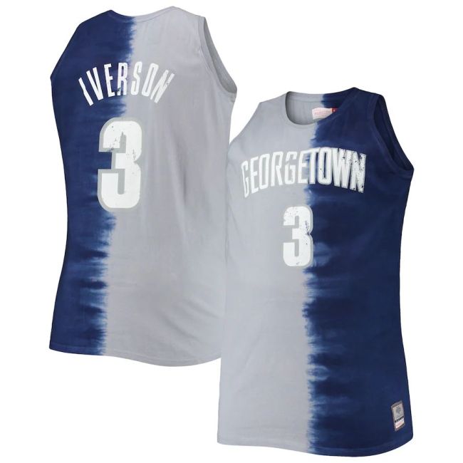 G.Hoyas #3 Allen Iverson Mitchell & Ness Big & Tall Player Tie-Dye Jersey Navy Gray Stitched American College Jerseys