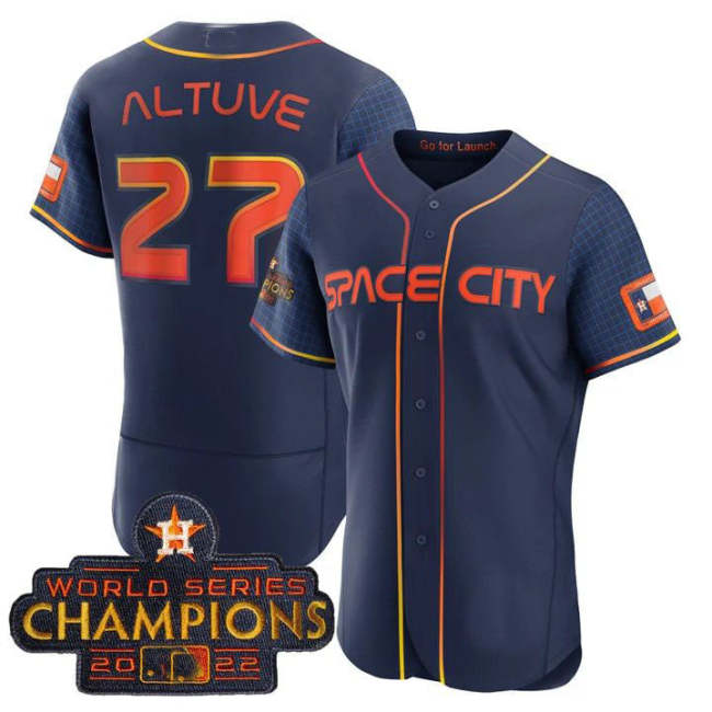 #27 Jose Altuve Houston Astros 2023 SPACE CITY CHAMPIONS FLEX JERSEY �C BLUE ALL STITCHED Baseball Jerseys