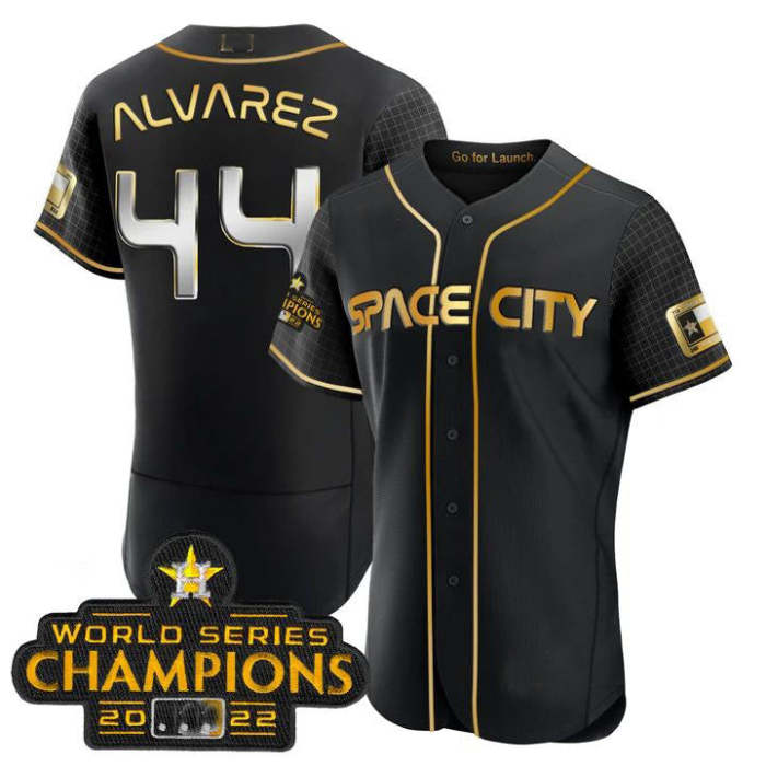 #44 Yordan Alvarez Houston Astros 2023 SPACE CITY CHAMPIONS FLEX JERSEY �C black ALL STITCHED Baseball Jerseys