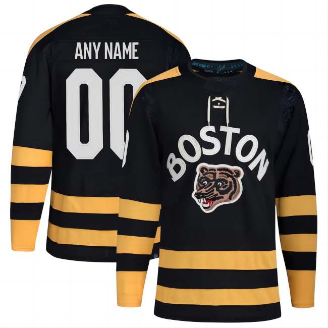 B.Bruins 2023 Winter Classic Authentic Custom Jersey - Black Stitched American Hockey Jerseys