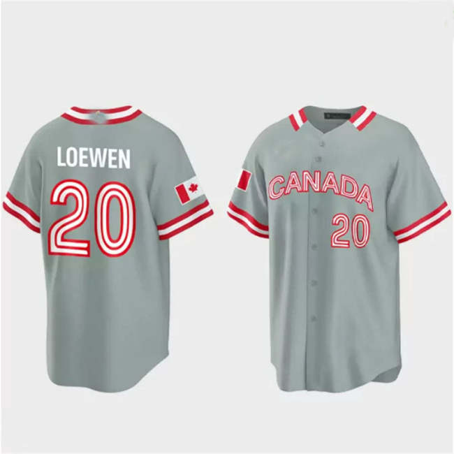 #20 Adam Loewen Canada 2023 World Baseball Classic Jersey �C Grey Stitches Baseball Jerseys