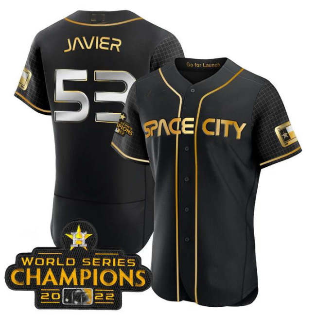 #53 Cristian Javier Houston Astros 2023 SPACE CITY CHAMPIONS FLEX JERSEY �C BLACK ALL STITCHED Baseball Jerseys