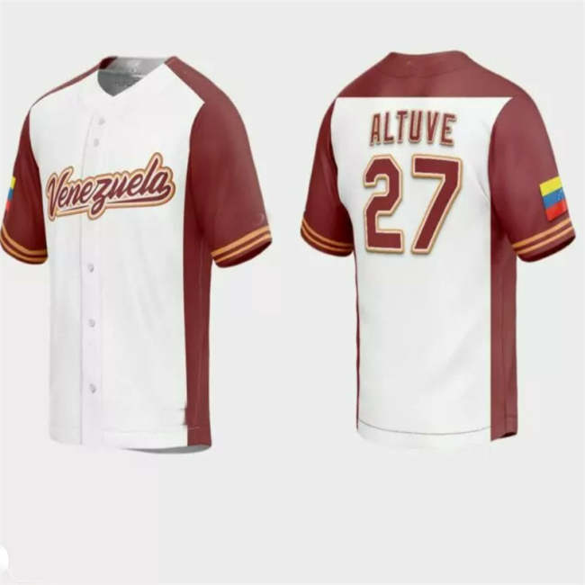 #27 Jose Altuve Venezuela Baseball 2023 World Baseball Classic Replica Jersey �C White Stitches Baseball Jerseys