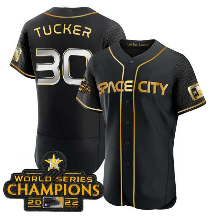 #30 Kyle Tucker Houston Astros black 2023 SPACE CITY CHAMPIONS FLEX JERSEY �C ALL STITCHED Baseball Jerseys