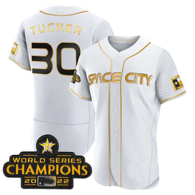 #30 Kyle Tucker Houston Astros White 2023 SPACE CITY CHAMPIONS FLEX JERSEY �C ALL STITCHED Baseball Jerseys