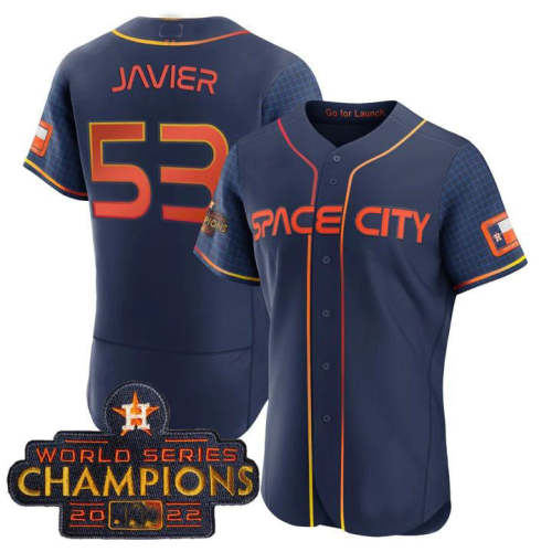 #53 Cristian Javier Houston Astros BLUE 2023 SPACE CITY CHAMPIONS FLEX JERSEY �C ALL STITCHED Baseball Jerseys