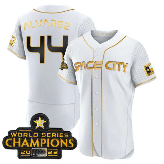 #44 Yordan Alvarez Houston Astros white 2023 SPACE CITY CHAMPIONS FLEX JERSEY �C ALL STITCHED Baseball Jerseys