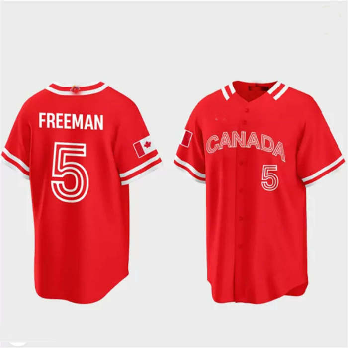 #5 Freddie Freeman Canada 2023 World Baseball Classic Jersey �C Red Stitches Baseball Jerseys