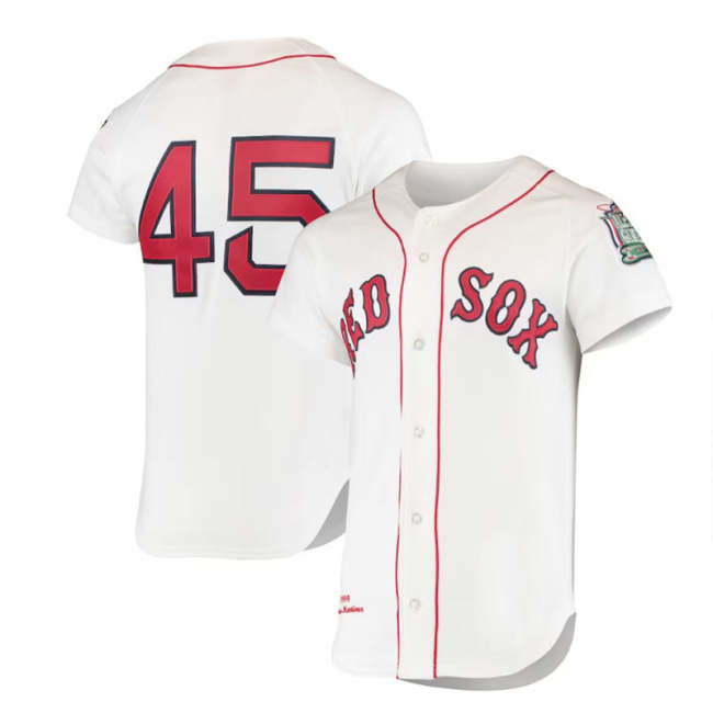 Boston Red Sox #45 Pedro Martinez Mitchell & Ness 1999 Cooperstown Collection Home Authentic Jersey - White Baseball Jerseys