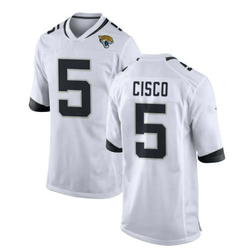 J.Jaguars #5 Andre Cisco Game Player Jersey White Stitched American Football Jerseys