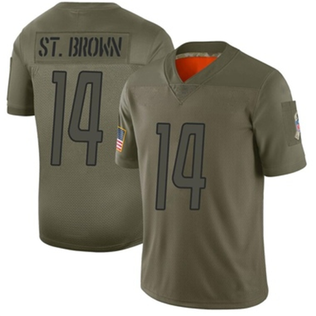 D.Lions #14 Amon-Ra St. Brown 2019 Salute To Service Football Jersey  Stitched American Football Jerseys