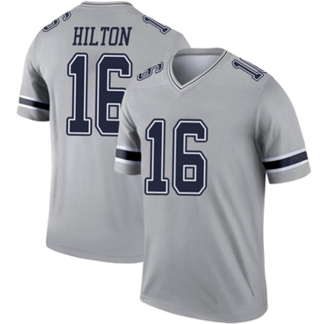 D.Cowboys #16 TY Hilton Gray Legend Inverted Jersey Stitched American Football Jerseys