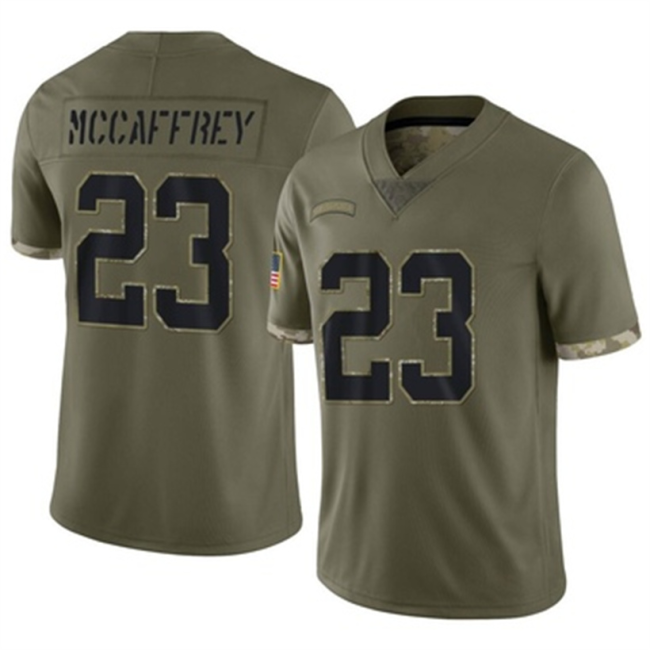 SF.49ers #23 Christian McCaffrey 2022 Salute To Service Jersey Olive Limited Stitched American Football Jerseys