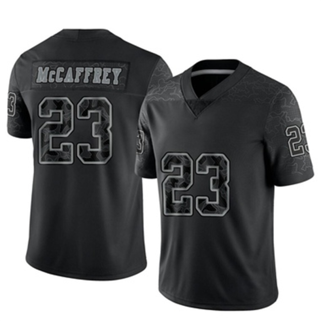 SF.49ers #23 Christian McCaffrey Reflective Jersey Black Limited Stitched American Football Jerseys