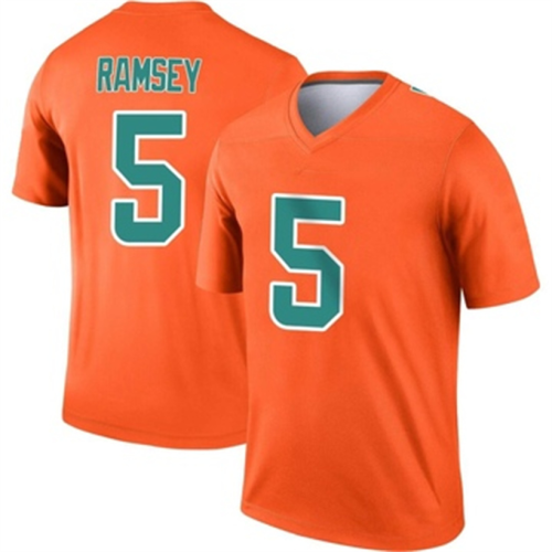 M.Dolphins #5 Jalen Ramsey Orange Inverted Jersey Legend Stitched American Football Jerseys