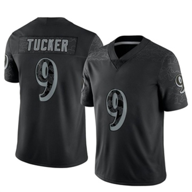 B.Ravens #9 Justin Tucker Black Limited Reflective Jersey Stitched American Football Jerseys