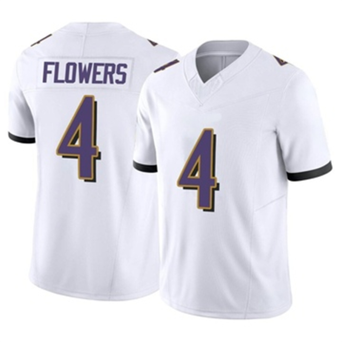 B.Ravens #4 Zay Flowers White Limited Vapor FUSE Jersey American Football Jerseys