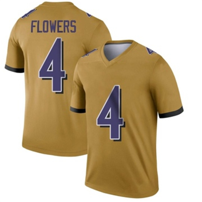 B.Ravens #4 Zay Flowers Gold Legend Inverted Jersey American Football Jerseys