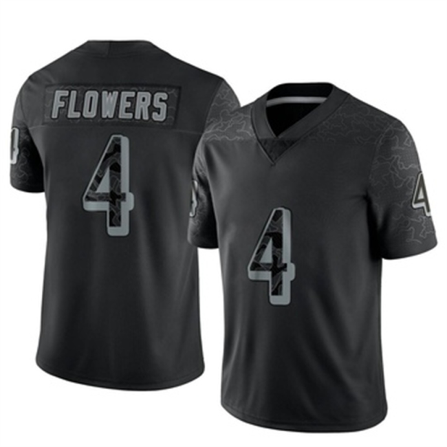 B.Ravens #4 Zay Flowers Black Limited Reflective Jersey American Football Jerseys