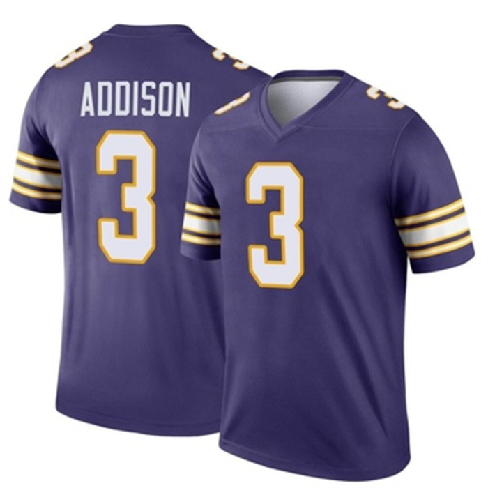 M.Vikings #3 Jordan Addison Classic Jersey Purple Legend Stitched American Football Jerseys