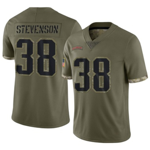 NE.Patriots #38 Rhamondre Stevenson 2022 Salute To Service Jersey Olive Limited Stitched American Football Jerseys