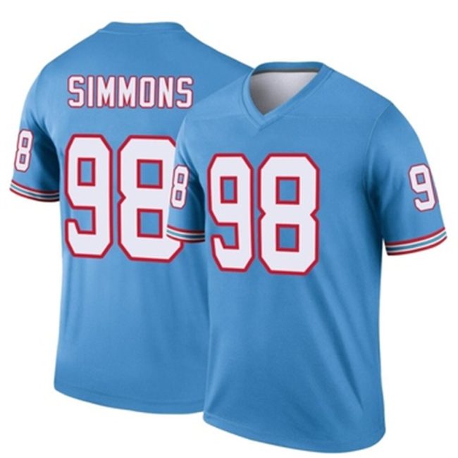 T.Titans #98 Jeffery Simmons Oilers Throwback Jersey Light Blue Legend Stitched American Football Jerseys