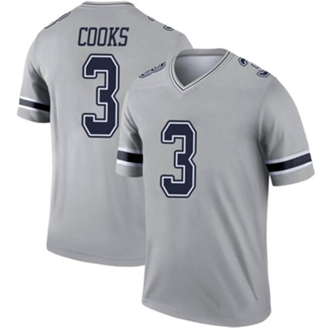 D.Cowboys #3 Brandin Cooks Gray Legend Inverted Jersey Stitched American Football Jerseys Wholesale