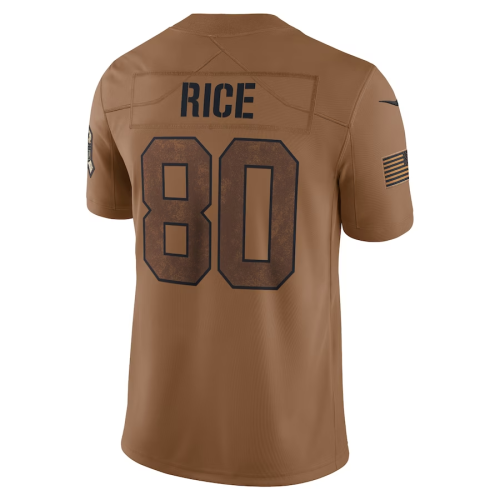 SF.49ers #80 Jerry Rice Brown 2023 Salute To Service Limited Jersey Stitched American Football Jerseys Wholesale