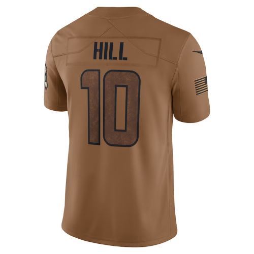 M.Dolphins #10 Tyreek Hill Brown 2023 Salute To Service Limited Jersey Stitched American Football Jerseys Wholesale