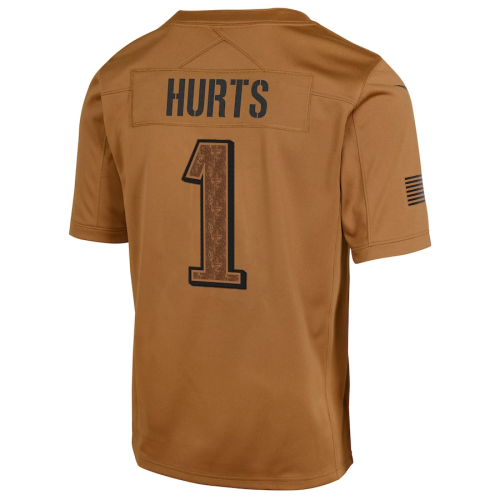 P.Eagles #1 Jalen Hurts Brown 2023 Salute To Service Limited Jersey Stitched American Football Jerseys Wholesale