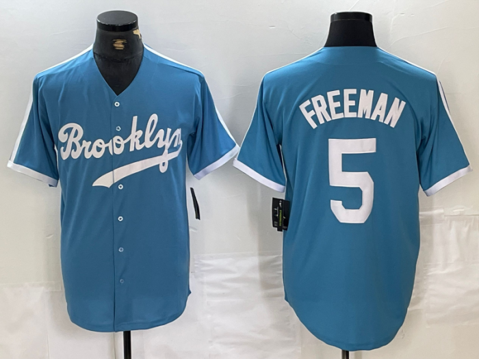 Brooklyn Dodgers #5 Freddie Freeman Light Blue Cooperstown Collection Cool Base Baseball Jersey