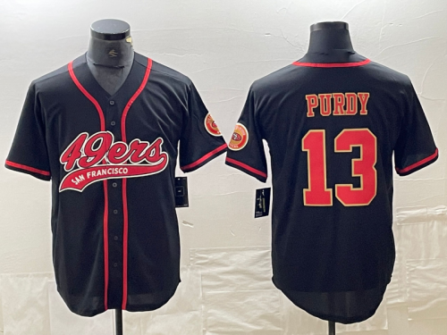 SF.49ers #13 Brock Purdy Black Red With Patch Cool Base Stitched Baseball Jersey