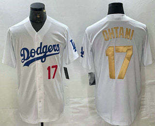 Los Angeles Dodgers #17 Shohei Ohtani Number White Gold Stitched Cool Base Jersey Baseball Jersey