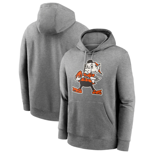 C.Browns Heather Gray Primary Logo Long Sleeve Hoodie T-Shirt Jerseys