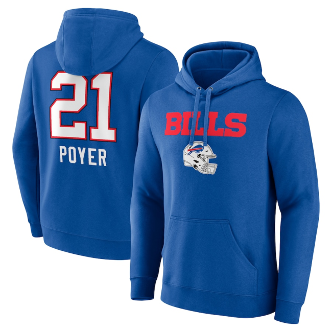 B.Bills #21 Jordan Poyer Royal Team Wordmark Player Name & Number Pullover Hoodie Jerseys