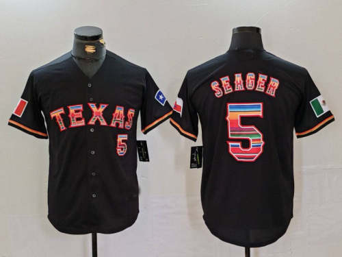 Texas Rangers #5 Corey Seager Black Rainbow Mexico Cool Base Stitched Baseball Jersey