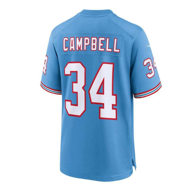 T.Titans #34 Earl Campbell Light Blue Oilers Throwback Retired Player Game Jersey Stitched American Football Jerseys