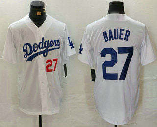 Los Angeles Dodgers #27 Trevor Bauer Number White Stitched Baseball Jersey