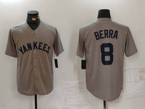 New York Yankees #8 Yogi Berra Grey Throwback Stitched Cool Base Baseball Jerseys