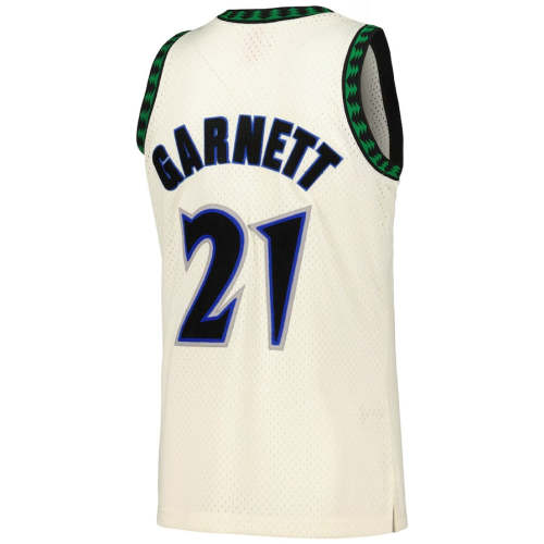 M.Timberwolves #21 Kevin Garnett Mitchell & Ness Chainstitch Swingman Jersey - Cream Stitched American Basketball Jersey