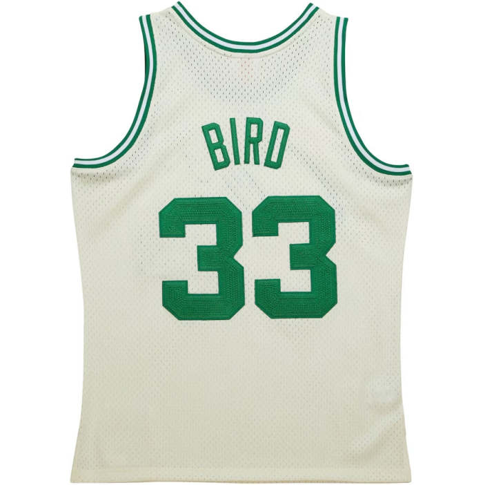 B.Celtics #33 Larry Bird Mitchell & Ness Chainstitch Swingman Jersey - Cream Stitched American Basketball Jersey