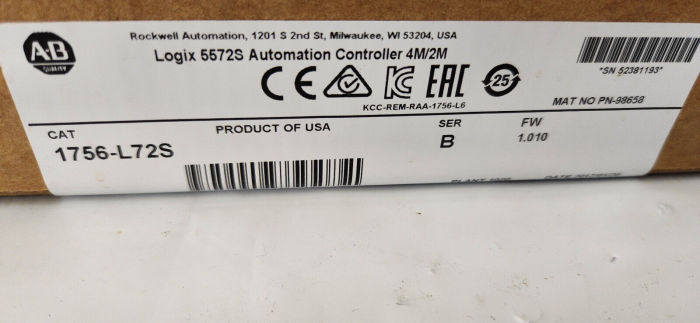 Allen Bradley Logix 1756-L72S 5572S B Automation Controller 4M/2M. NEW SEALED