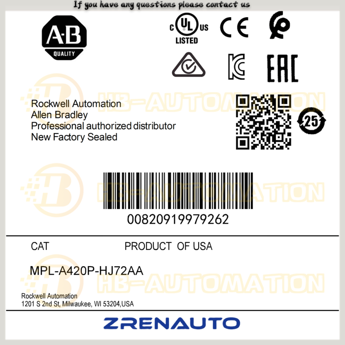 4 pc MPL-A420P-HJ72AA, MP-Series MPL 240V AC Rotary Servo Motor