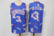 NBA 76ers 3 blue print swing tear tear limited retro Jersey 1:1 Quality