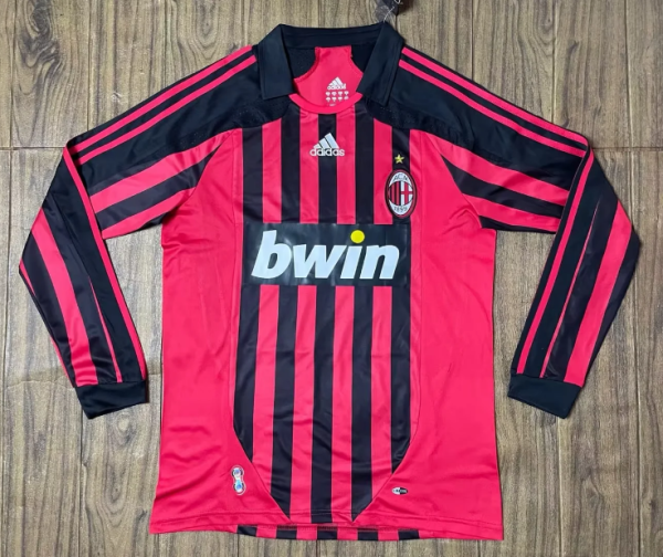 2007/2008 AC Milan Long Sleeve Home Fans 1:1 Retro Soccer Jersey