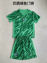 24/25 Brazil   Green  Goalkeeper  Kids  1:1 Quality Soccer Jersey